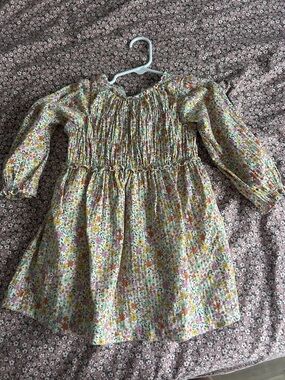 Zara Girls Floral Smocked Long-Sleeve Dress - green, Pink & Yellow 2t